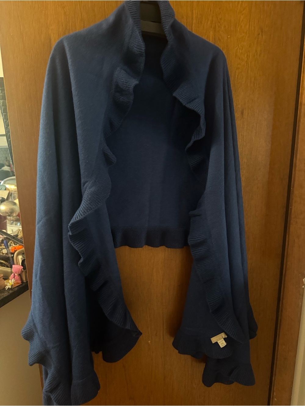 Nordstrom cashmere blend Navy Ruffle-Trim Open-Front Capelet